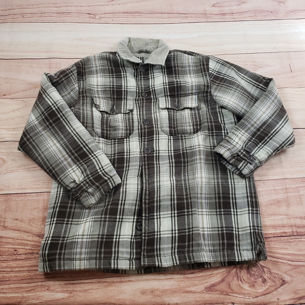 High Sierra Flannel Shirt Men Medium Brown Outdoors Heavyweight Corduroy Shacket